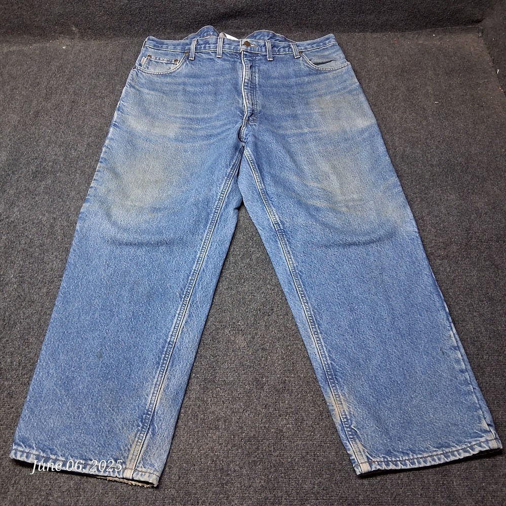 Carhartt Jeans Men 44x30 Blue Flannel Lined B172 DST Relaxed Fit‎ Workwear